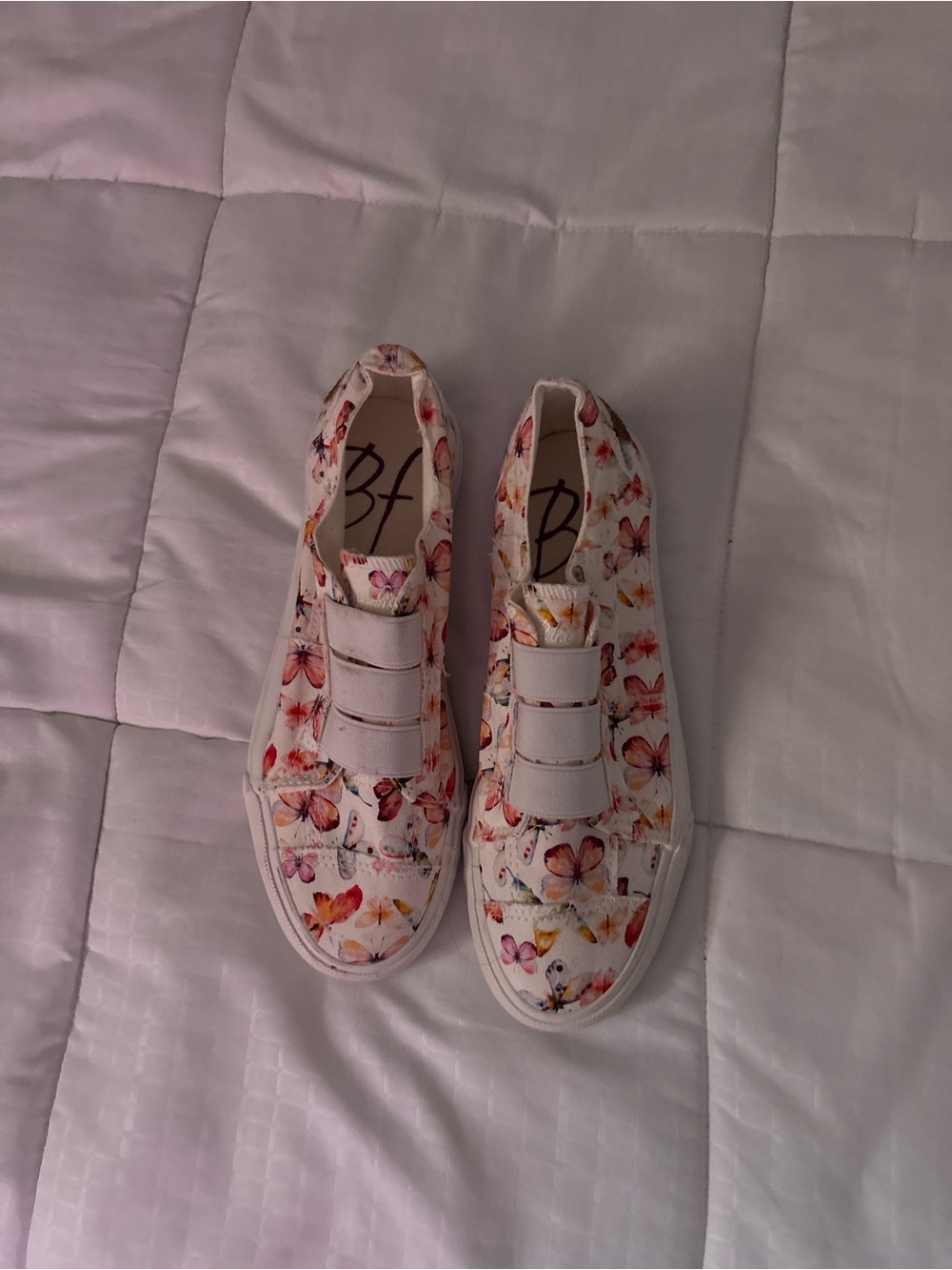 Blowfish White Slip-On Sneakers with Pink & Orange Butterfly Print